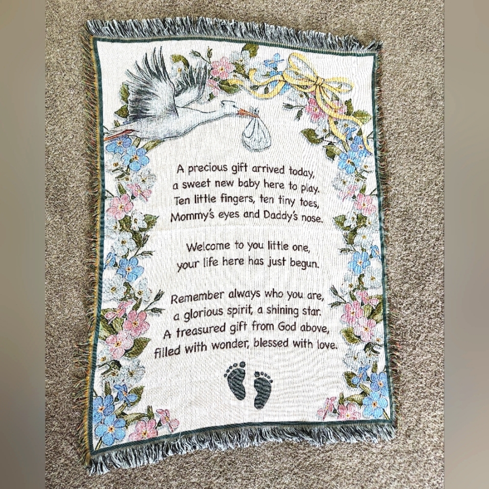 Welcome New Baby Tapestry Throw Blanket Baby Shower Gift Keepsake Nursery Decor